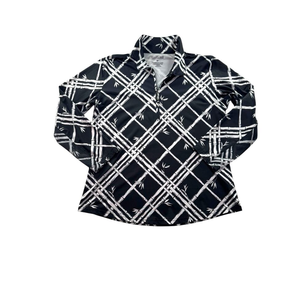 SanSoleil Beltway Print Long Sleeve Zip Mock Neck Top Size L UPF Golf Outdoor - Picture 2 of 8